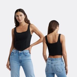 Open Edit Crepe Corset Top Black Square Neck Cropped Tank Size M NWT Sold Out